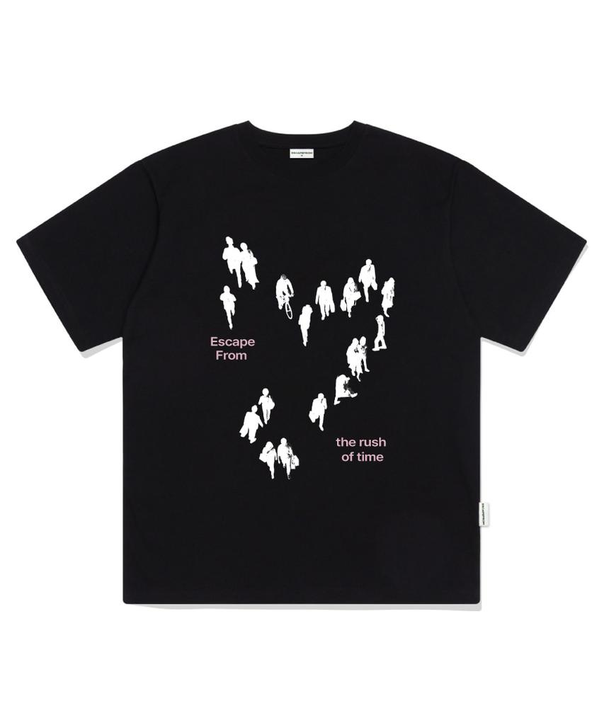 ESCAPEFROM Rush Of Time Print Oversized Short Sleeve T-Shirt Charcoal