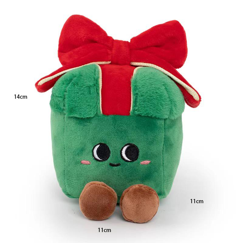 14CM Imitation Gift Box Plush Toy with Smiling Fa Bow Gift Box Doll Christmas Gift Party Decoration зелёный