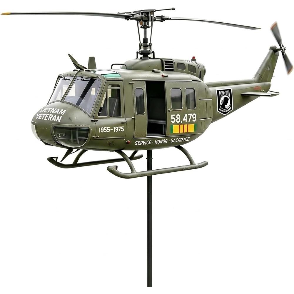 Vietnam-Veteran UH-1 Huey Helikopter Windspiel, Perfekt für Gärten und Höfe im Freien | Outdoor-Garten- und Hofdekoration black