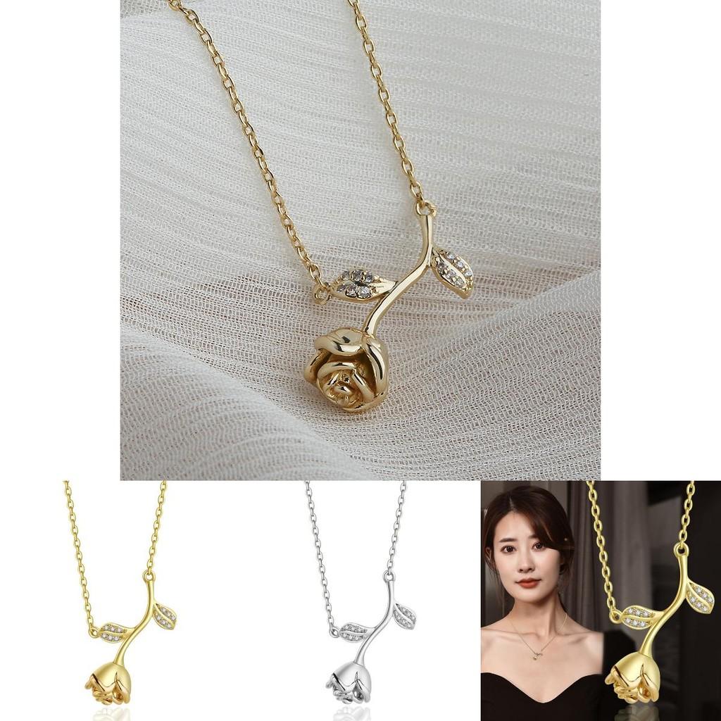 Elegant 2022 Titanium Steel Gold Rose Flower Necklace For Women Perfect Gift For Couples