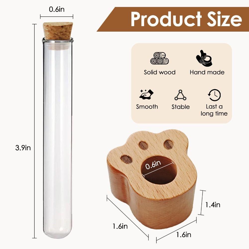 Mini Cat Whisker Jar Paw-Shaped Wood Base Glass Vase Cat Whisker Holder Transparent Memorial Gift Pet Hair Whisker Container