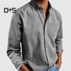 Spring Fall Men Shirt with Chest Pocket Turn-down Collar Button-down Top Long Sleeve Solid Color Loose Cardigan Casual Daily Shirt