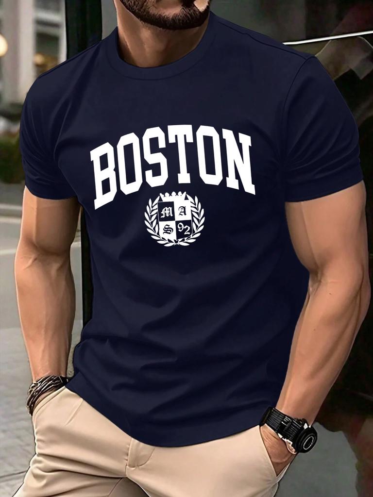 The Sacred Badge Of Boston Print Tee Shirts ONeck Loose Short Sleeve Trendy Cotton Sportswear Unisex Comfortable Summer TShirt