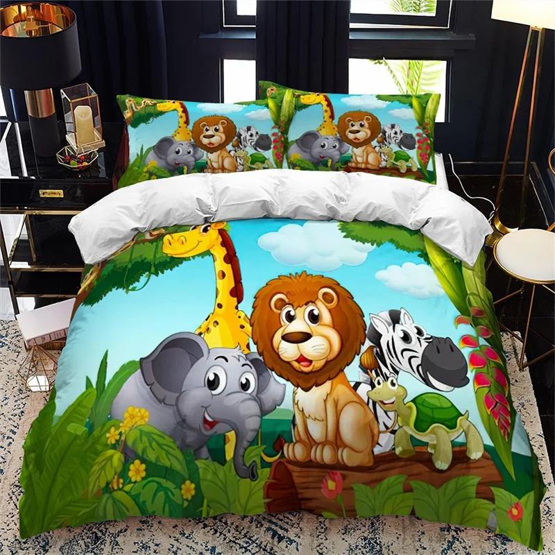 

Comforter Cartoon Animal Zoo Animals Theme Comforter Polyester Cute Lion Monkey Giraffe Bedding Set Twin Full Queen King Comforter (quilt)-EU Single(135*200cm)3pcs