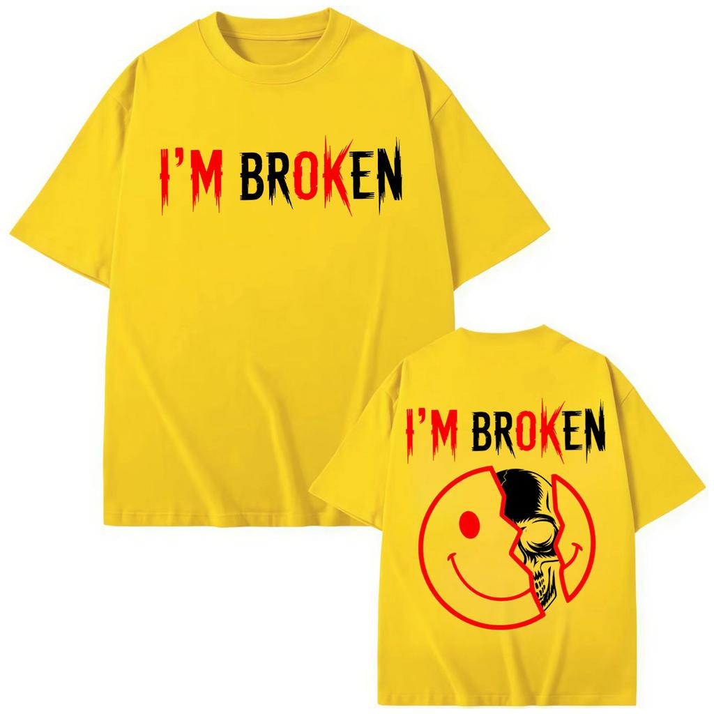 I'm Broken Skull Smiley Face T-shirts Men Women Clothing Gothic Fashion Short Sleeve T-shirt Summer Casual Cotton T Shirt