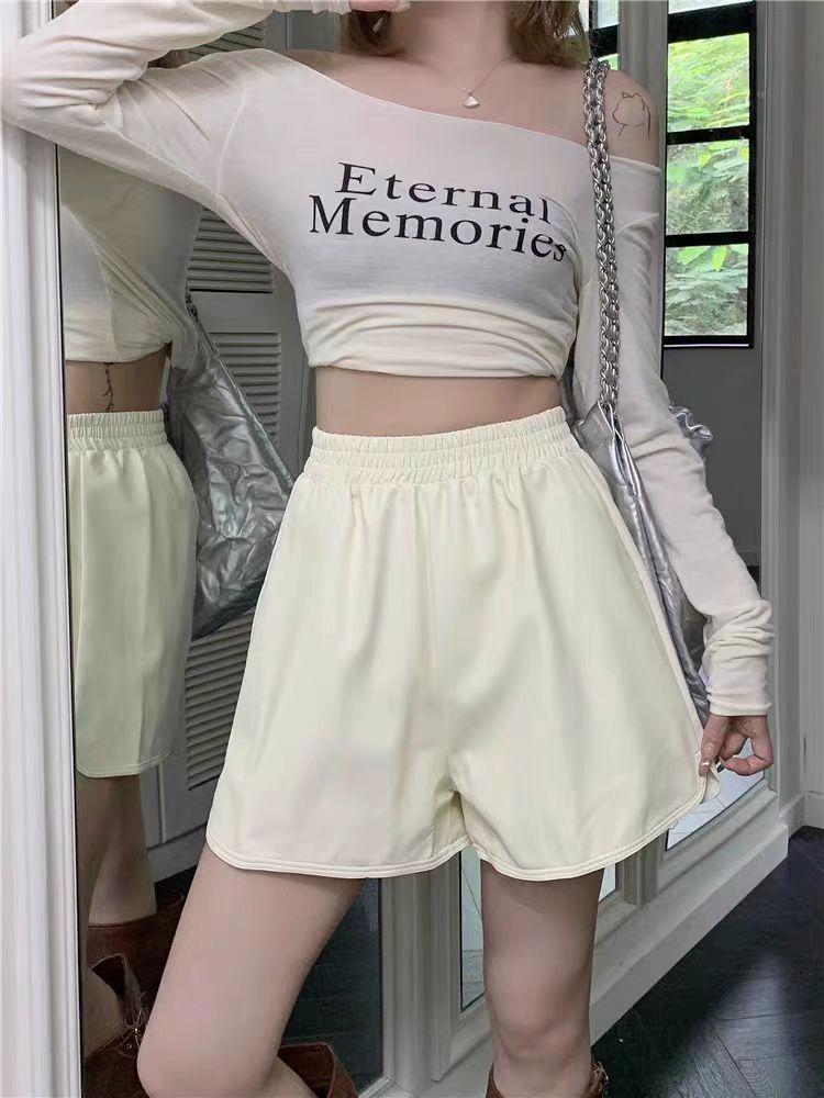 Women's High-Waisted Leather Shorts - Autumn/Winter Plus Size Wide-Leg Slimming Outerwear 2026