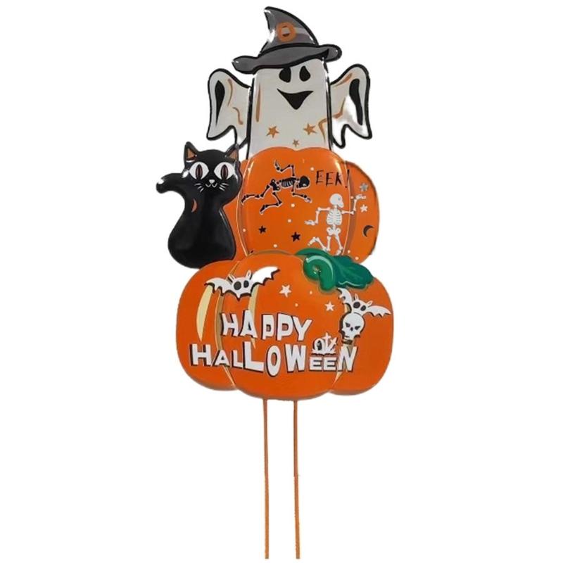 Halloween Pumpkin Metal Stakes Spooky Garden Yard Signs Outdoor Party Decoration for Haunted House Party Lawn Decoration