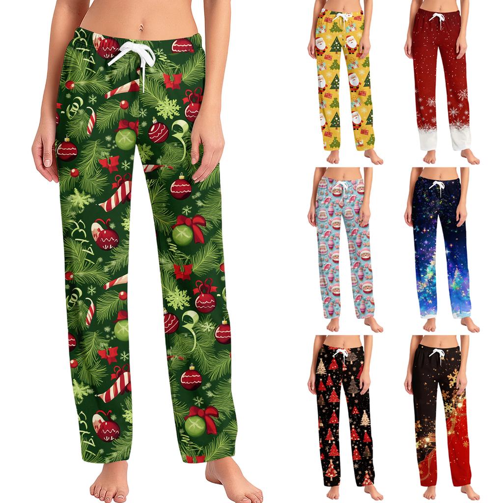 Damen Pyjamahose Nachtwäsche Lässige Hose mit Kordelzug und elastischer Taille Bequeme gerade lockere Yogahose