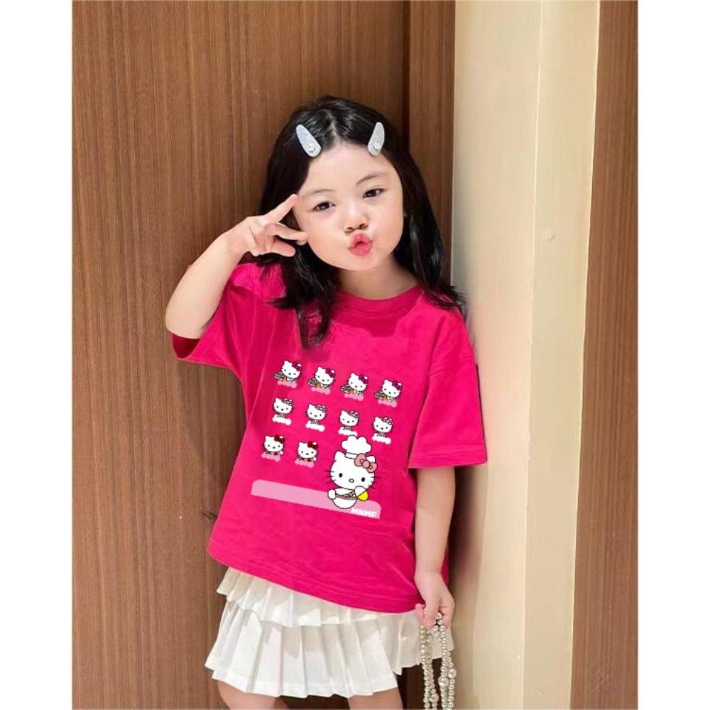 Cute Kitty short sleeved T-shirt for children's summer casual wear