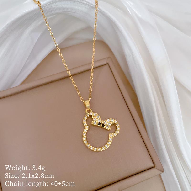 Mickey Head Heavy Industry Necklace Women'S Copper Micro-Inlaid Real Gold Electroplating Delicate Clavicle Chain Neck Chain