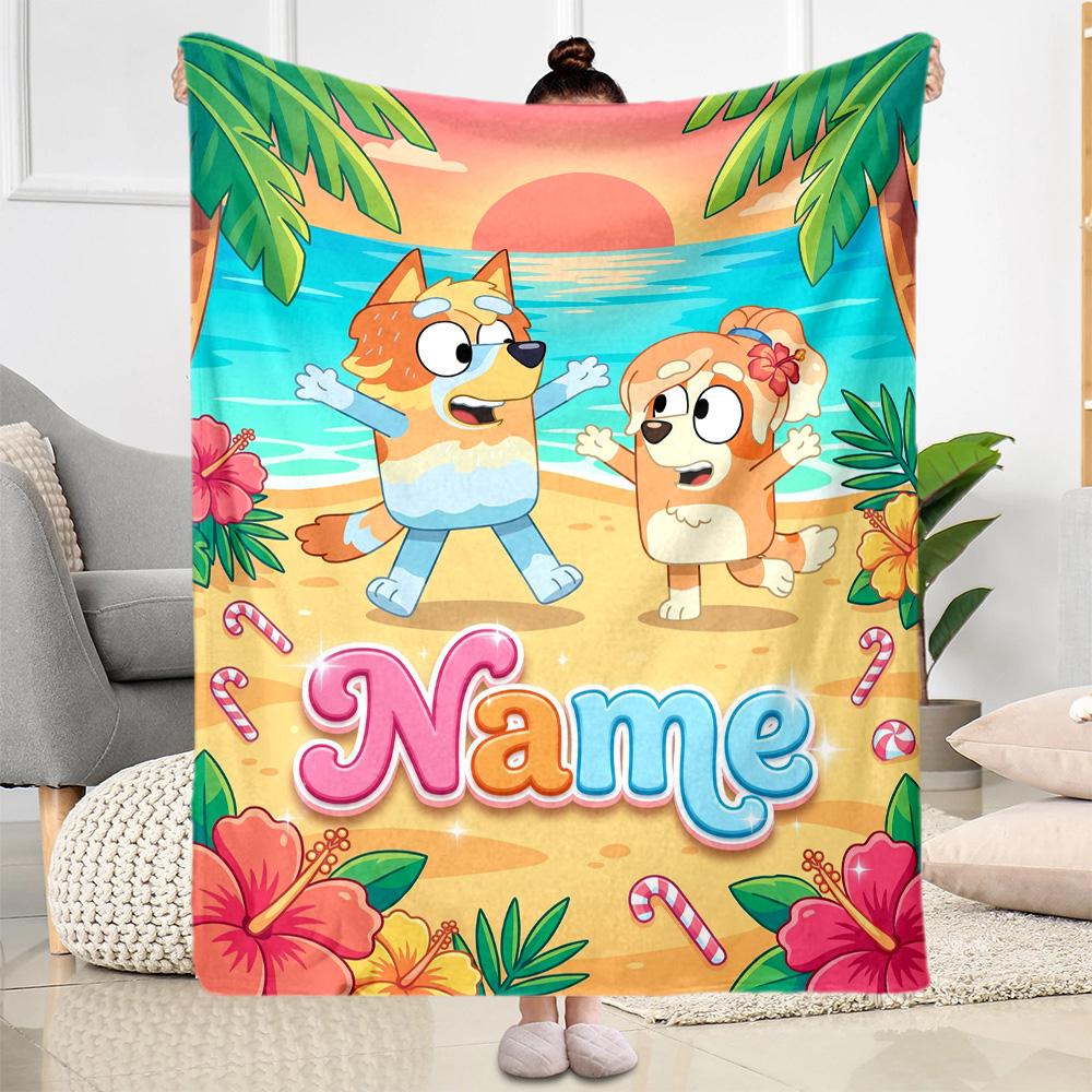 Beach Friends Adventure Personalized Name Blanket Multi-purpose Personalized Blanket Soft & Cozy Throw For Sofa Couch Office Chair Nap All-Season Use
