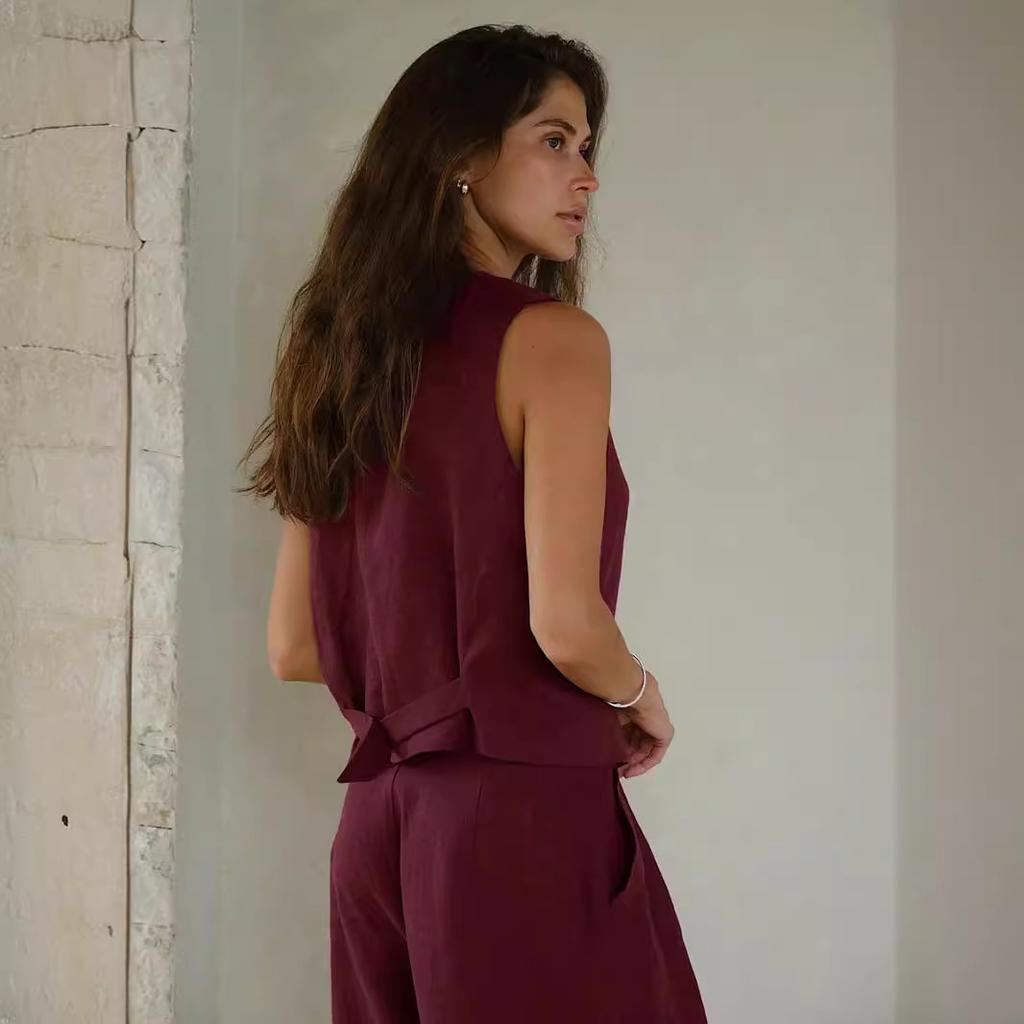 Kvinners Høst Vinter V-hals Dobbel Breasted Ensfarget Temperament Pendeldress Vest