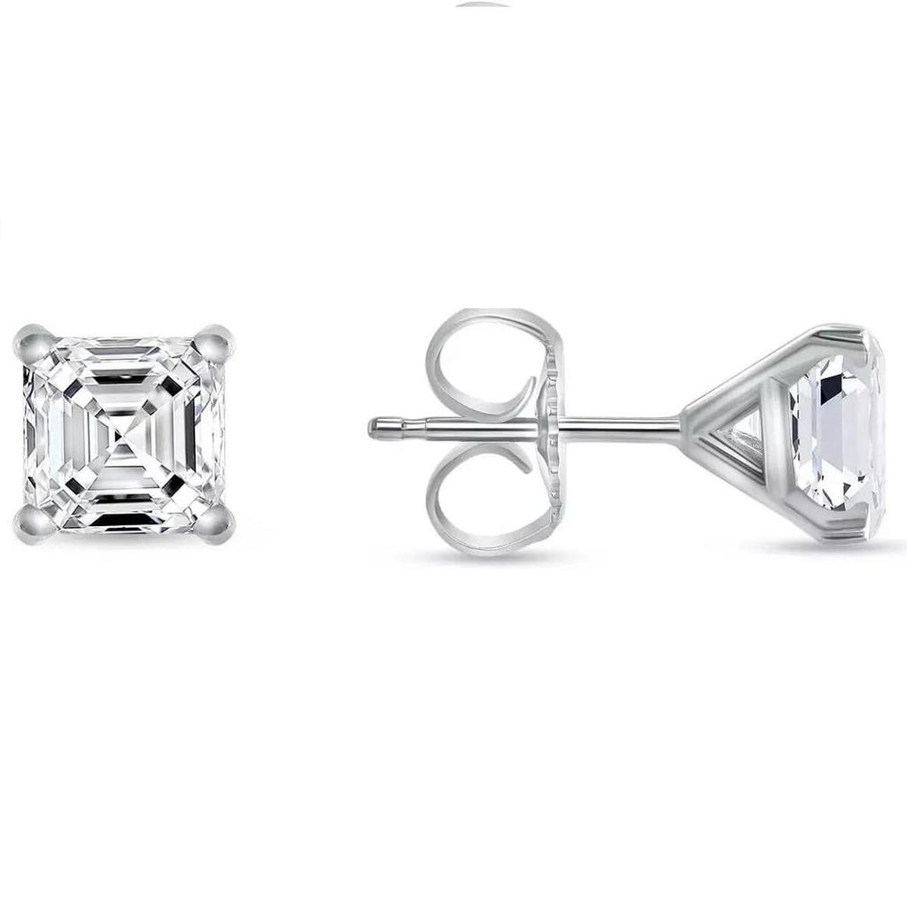 Jewels Prim 1 Ct Princess Cut Diamond Stud Earrings Solid14K White Gold Martini Push Back Earrings For Women's Regular And All Occasion Wear