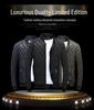 Youth Blue Leather Jacket with Stand Collar, Zipper, Side Pockets, and Round Hem - European-American Style, Winter Collection.