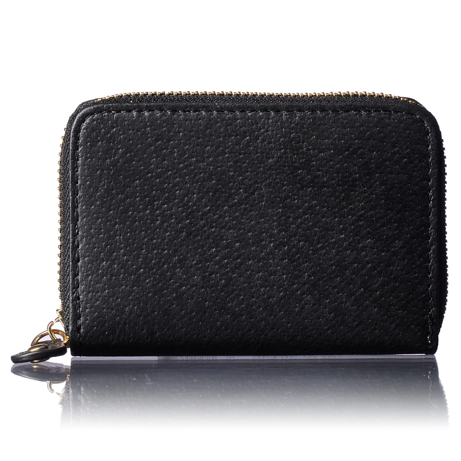 

[VOICE] Made in Japan Pig Leather Card Case for Women, Round Zipper, Accordion Pattern, Black