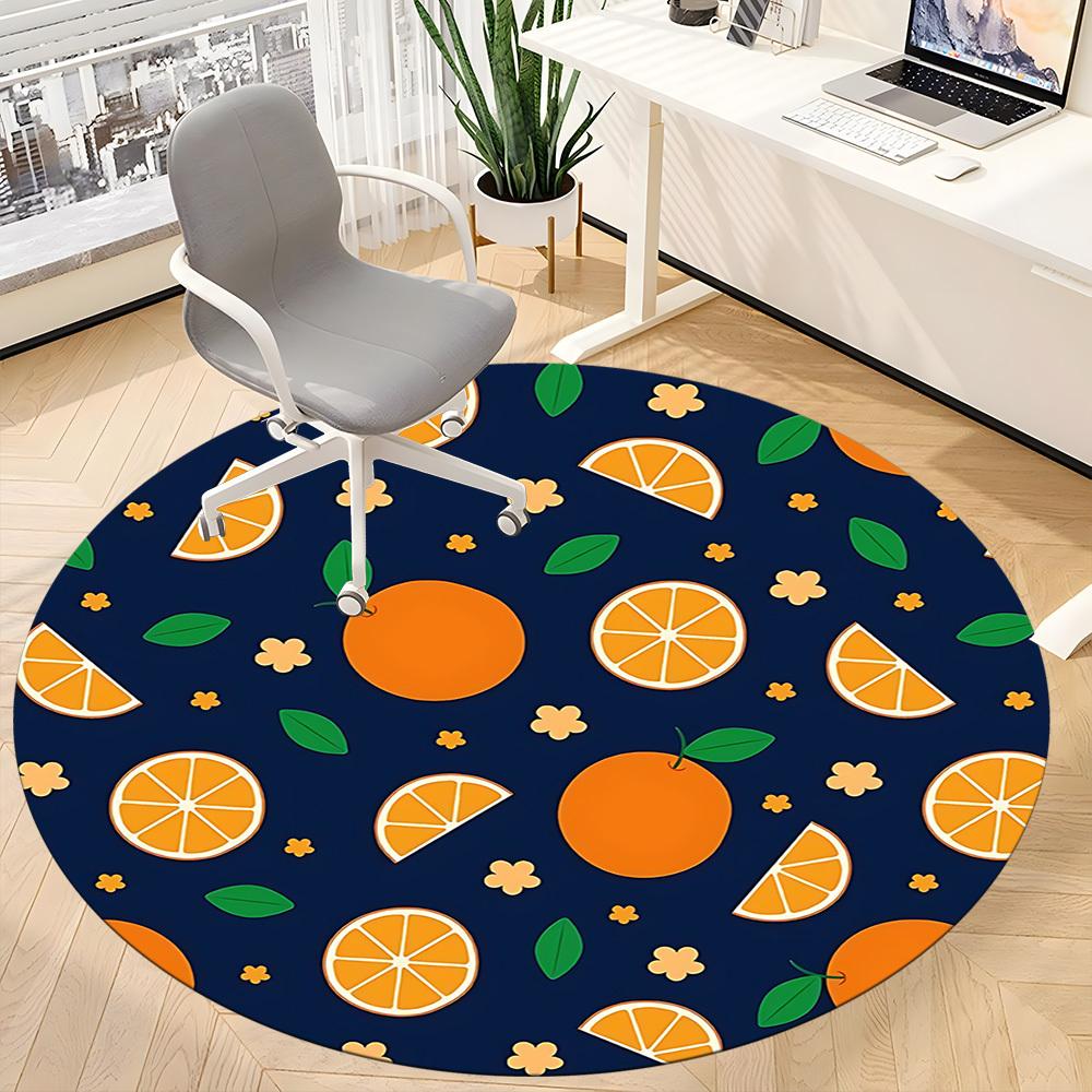 1 Stück Orangenscheiben Stuhlteppich für Büro, Runder Polyesterteppich, Innenbereich Dekoration für Büro, Pflegeleichtes Gewebe, Waschbarer rutschfester Teppich