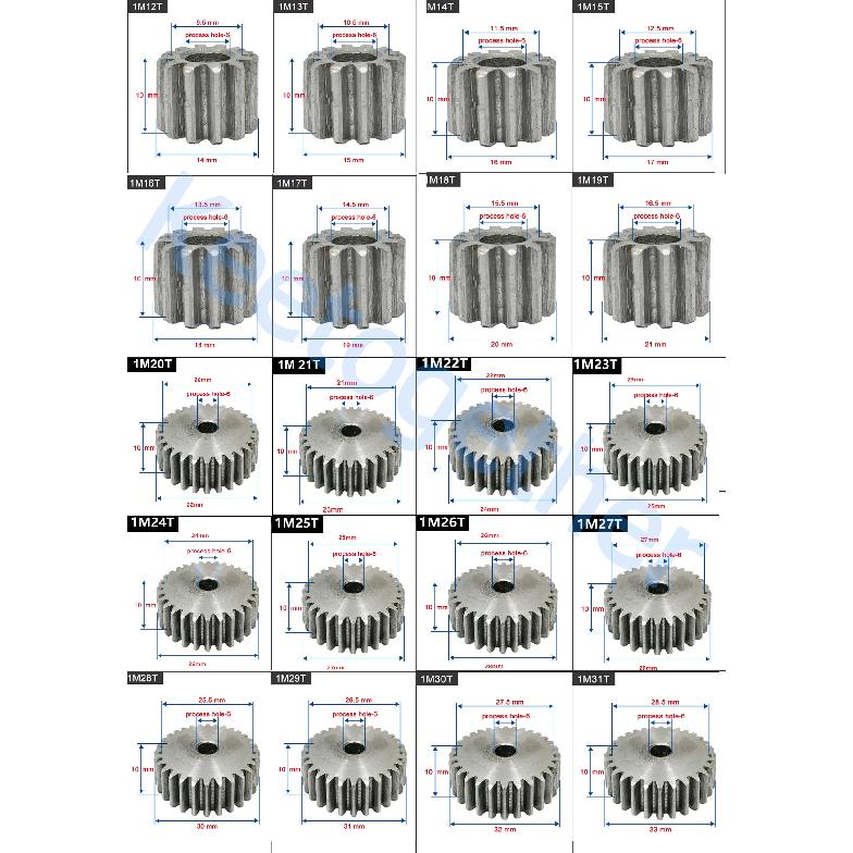 1M Spur Gear 27T/28T/29T/30T/31T/32T/33T/34T/35T/36T/37T/38T/39T/40T/41T 45# Carbon Steel Thickness 10mm