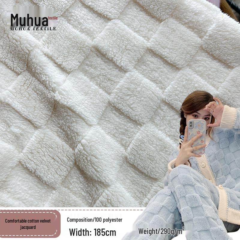 Checkerboard Spot Double-Sided Jacquard Cotton Fleece Pajamas and Blanket Fabric for Autumn/Winter