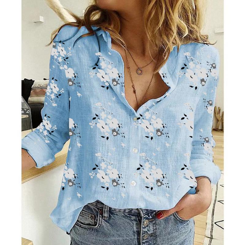 Spring and Autumn, Solid Color Casual Loose Long Sleeve Linen Shirt with Sleeves, Shirt Women