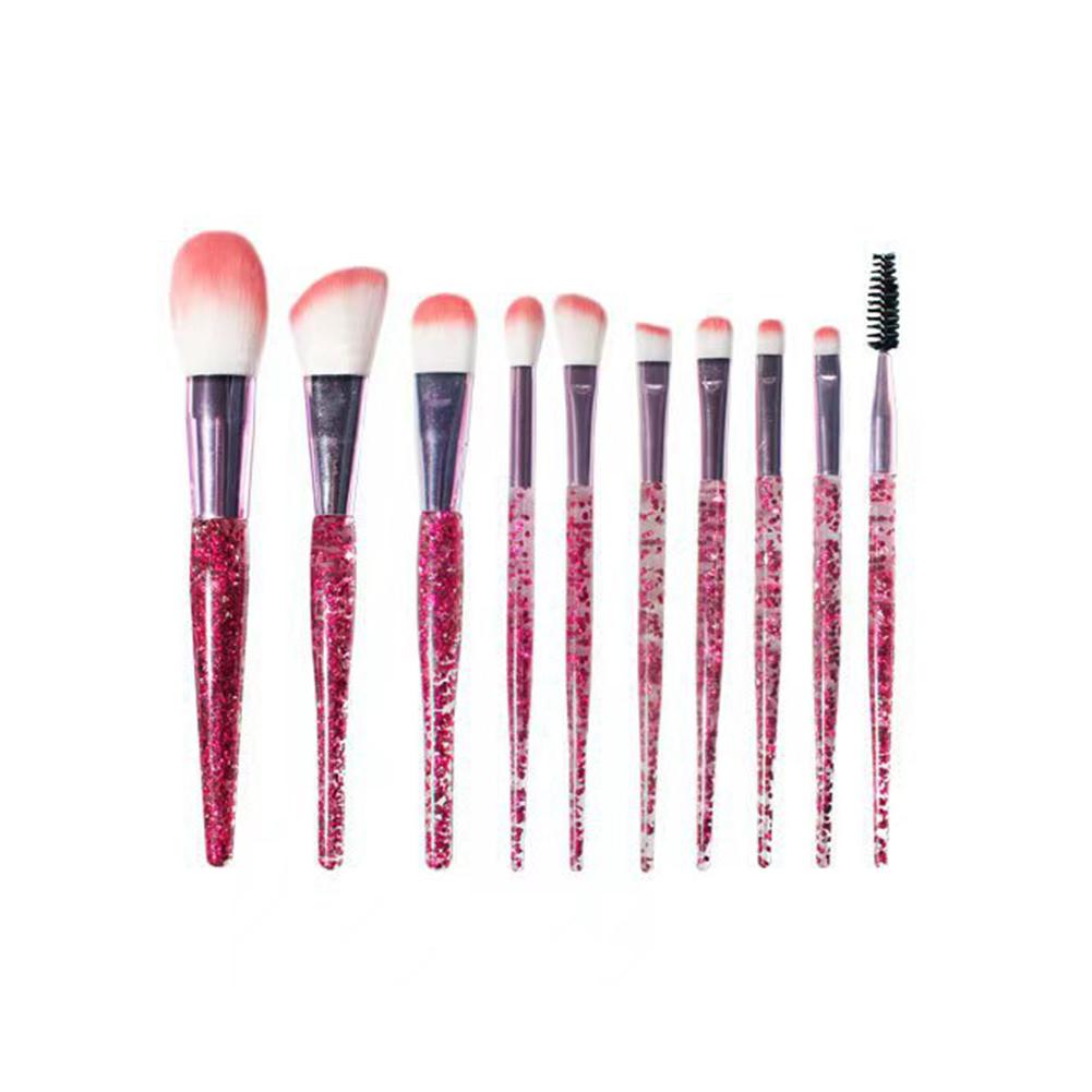 

Набор из 10 настоящих профессиональных разноцветных блестящих кистей для макияжа, портативная кисть для пудры с хрустальной ручкой, кисть для теней для век красный