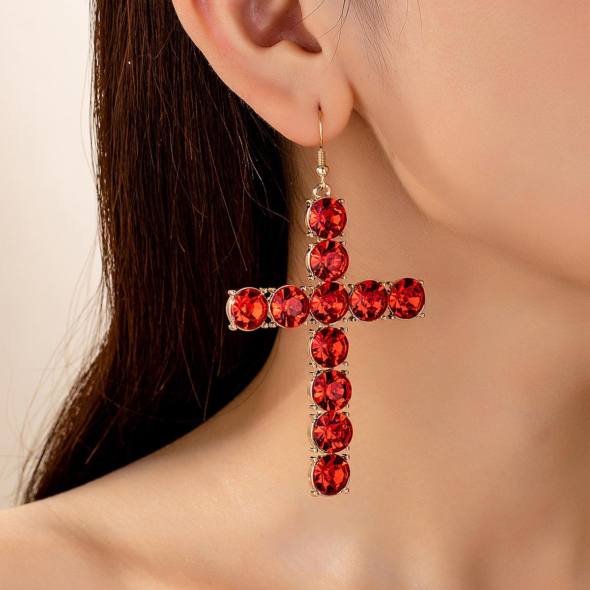 Chic Women s Full Diamond Cross Earrings