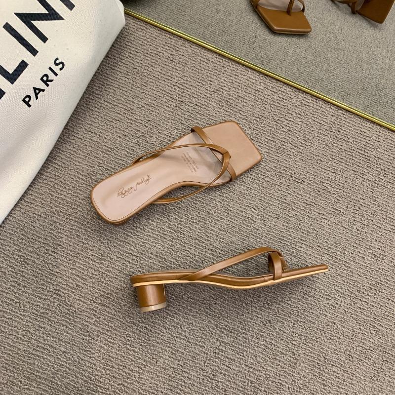 Fashion 2024 Summer Silvery Women Slippers Fashion Elegant Narrow Band Open Toe Slides Shoes Ladies Outdoor Dress High Heel