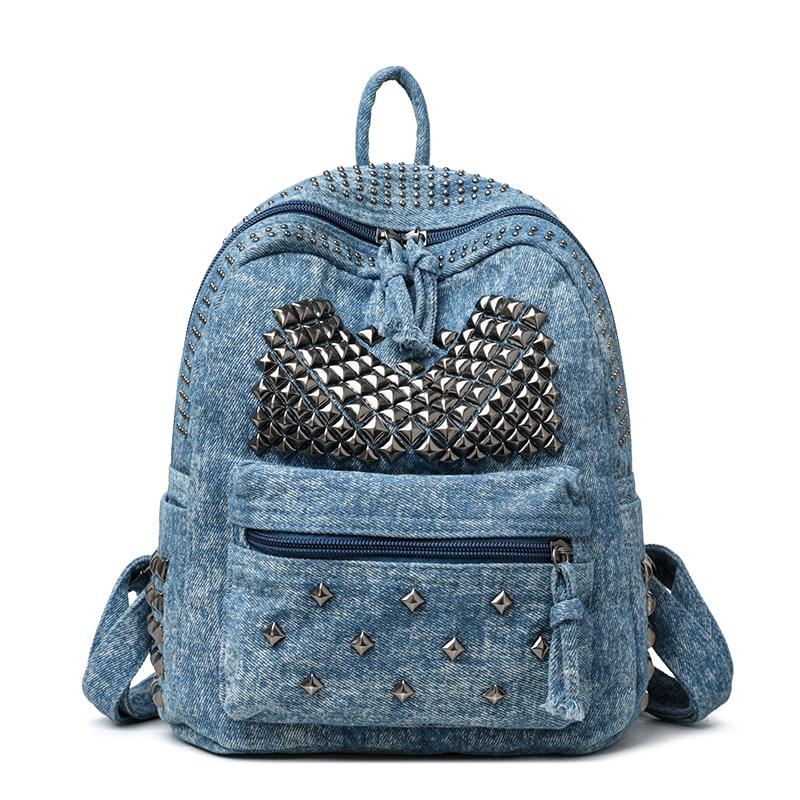 Denim Backpack Punk Rivet Backpack