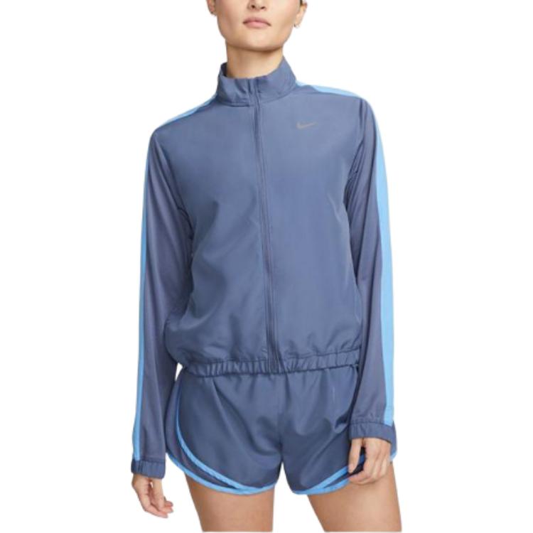 

Nike Logo Printed Stand Collar Zip Long Sleeve Jacket Women jackets Light-Blue DX1038-491 XL