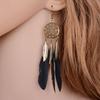 Hollow Vintage Leaf Feather Drop Earrings Bohemian Feathers Long Design Hollow Metal Earrings Ladies Zircon