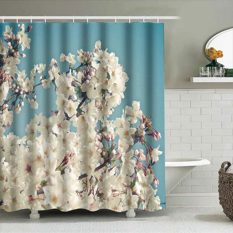 Floral Shower Curtain Botanical Flower Pattern Bathroom Decor Nature Blossom Art Vintage Washable Liner