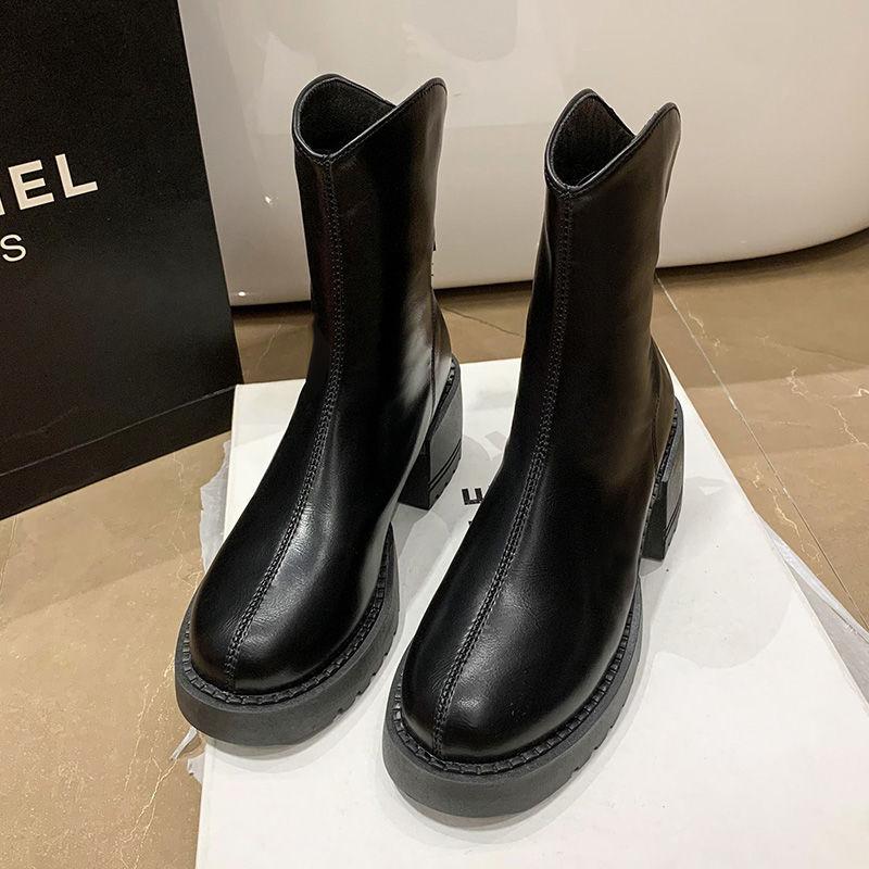 Martin boots women's British style thin boots women's autumn and winter new thick-soled medium boots thick heel thin short boots women