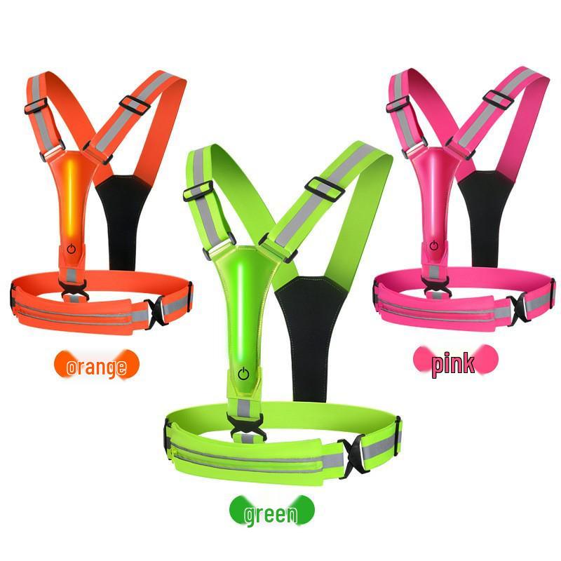 Reflective LED Vest with USB and Adjustable Bag for Night Running and Cycling L Vest with Front Strap