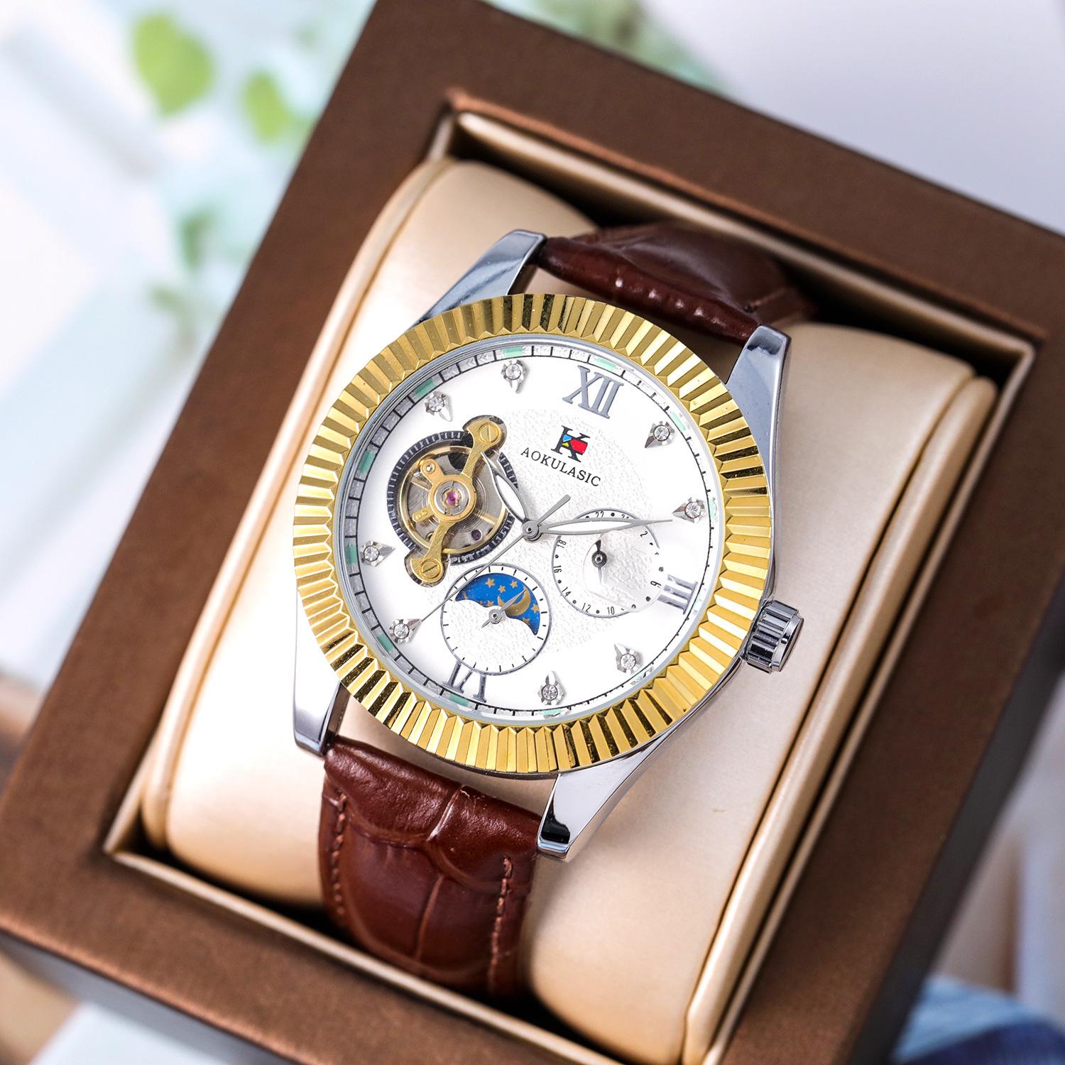 Augus Men s Luxury Semi-Automatic Mechanical Watch: Trendy, Waterproof, and Luminous.