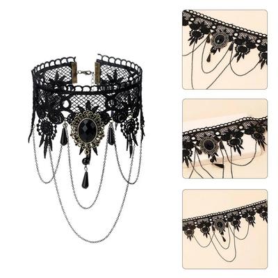 Halloween Sexy Gothické Chokery Křišťálové Černé Krajkové Náhrdelníky Choker Náhrdelník Vintage Viktoriánské Dámské Chokery Steampunk Šperky