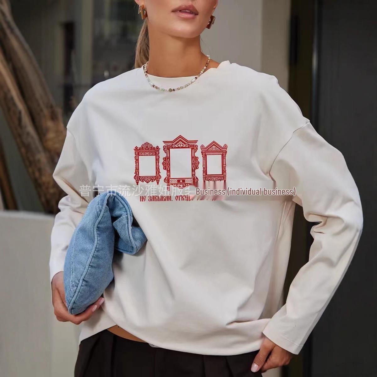 

Осенняя ретро американского стиля 100% хлопок стройнящая футболка с длинным рукавом с принтом XXL белый