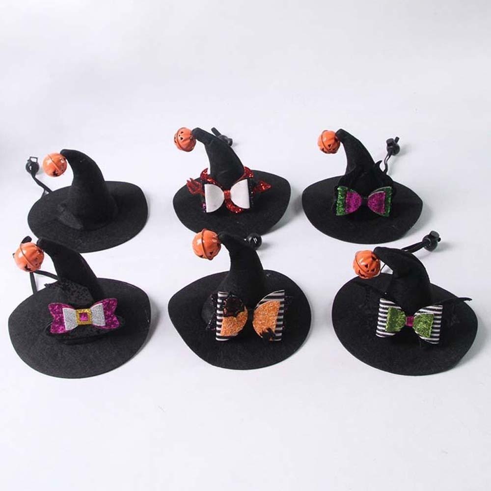 With Bell Cat Wizard Cap Sequin Bowknot Dog Halloween Headwear Pet Witch Hat Festival Carnival