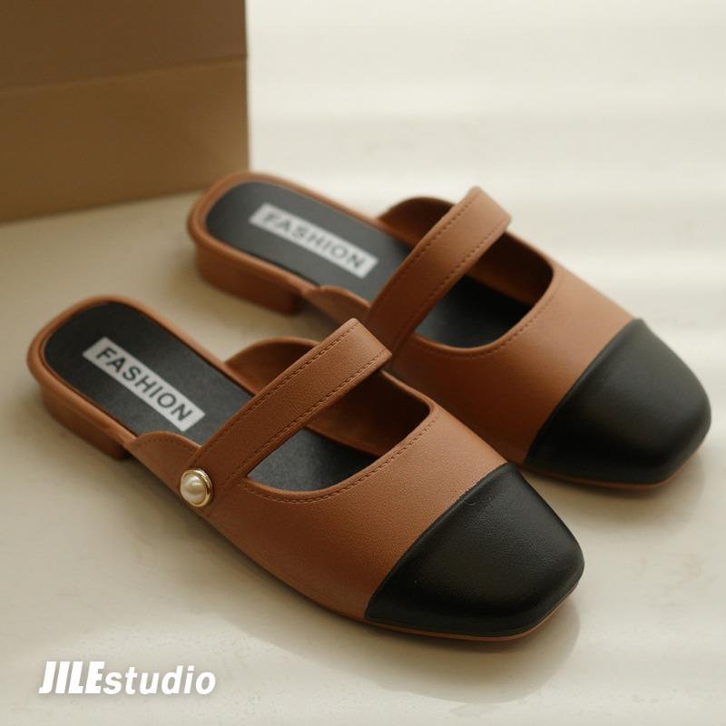 Baotou half slippers women's spring new commuter temperament color matching cool slippers