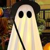 Glowing Ghost Decoration Halloween Light-Up Decoration, Spooky Witch Hat Ornament with LED Party Decor Light, Broom for Outdoor Lawn Porch Holiday