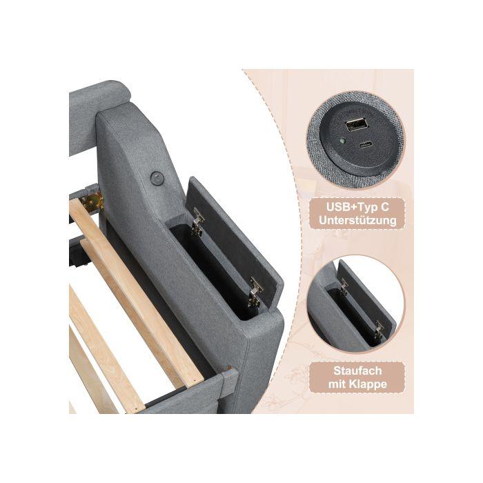 Canapé-lit - MUVOE - 90x200cm - Gris - Avec sommier à lattes - Rangement intégré