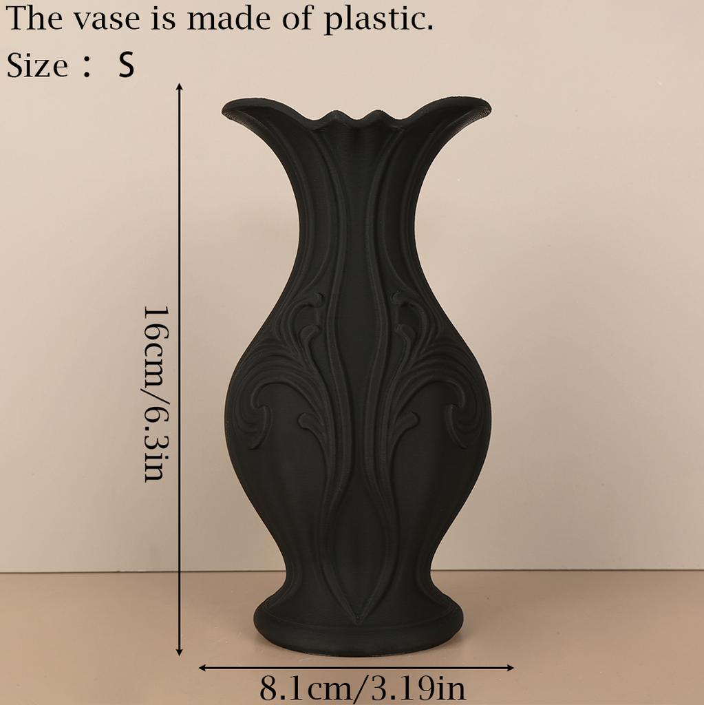 Cross-Border Gothic Retro Carved Black Vase For Dark Romantic-Style Desktop Decoration Scenario