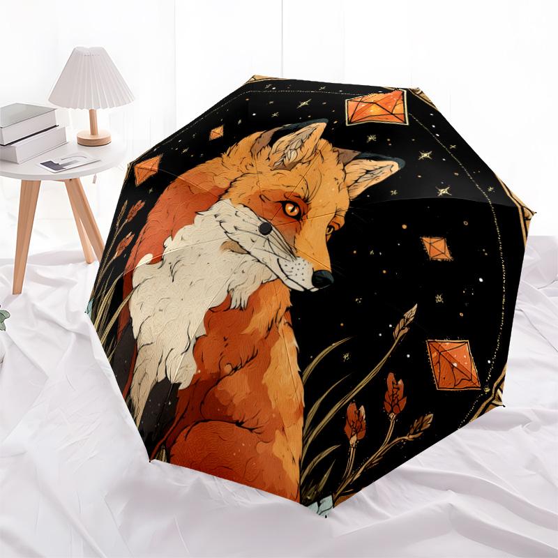 0106 Fox Family  pattern, automatic folding umbrella, portable and foldable design, 8 ribs, a Christmas or birthday gift.