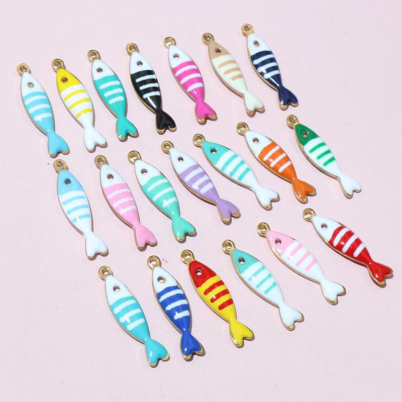 20pcs 18x5mm Stainless Steel Fish Enamel Charms Pendant Stainless Steel DIY Jewelry Making Accessories Findings 