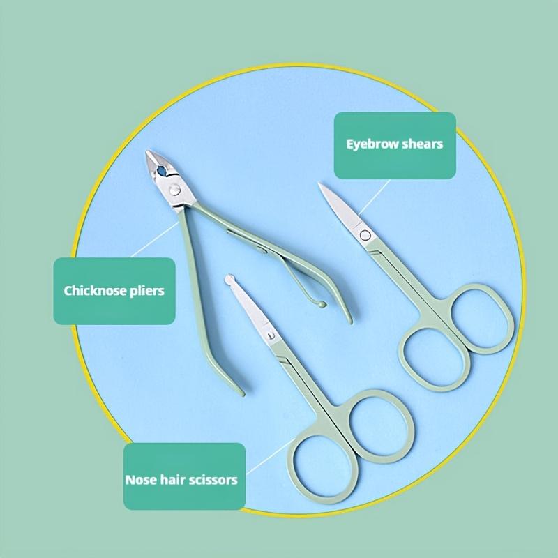 7/16/24 Pcs New Green Stainless Steel Manicure Set, Pedicure Tools Eyebrow Trimming Scissors For Men And Women, Manicure Tools, New Year Gift