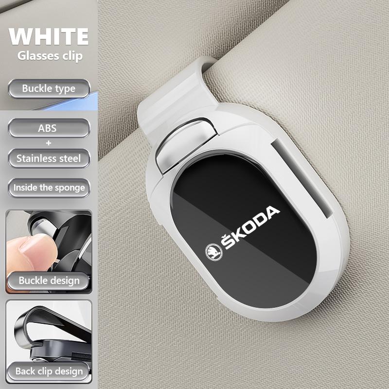 VIJT4 For Skoda Car Sunglasses Clip Sun Visor Glasses Holder Card Ticket Storage VRS Octavia 1 2 3 A7 A5 Fabia Rapid Superb Yeti
