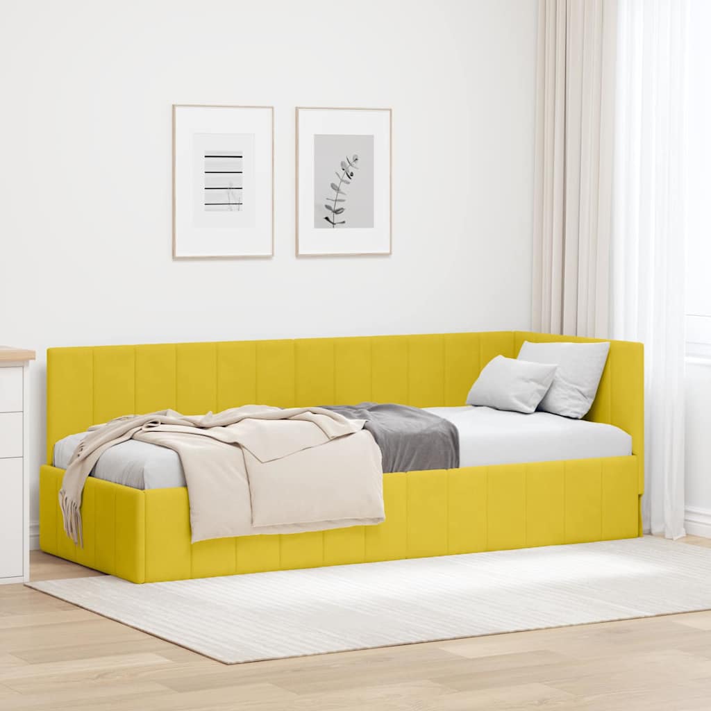 L shaped bed frame with headboard yellow 80 cm x 200 cm velvet