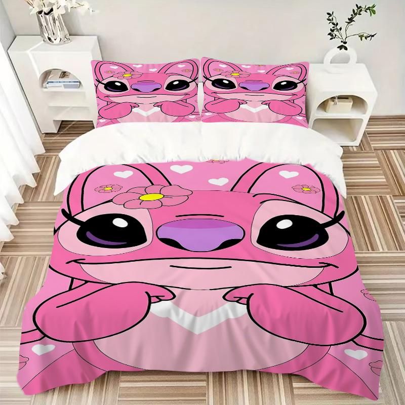 Pink Stitch Heart Background Print 3Pcs Bedding Setduvet Cover With 2 Bedropillowcase Home Birthday Gift