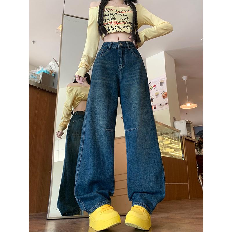 

Джинсы больших размеров с высокой посадкой, черные, с широкими штанинами для женщин - Стройнящие, вареные и свободного кроя для осени-зимы L