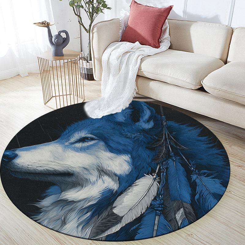 Wolf pattern round rug,Carpet Rug for Living Room Bedroom Playroom ,Non-slip Floor Mat,Holiday Gifts and Birthday Gifts.