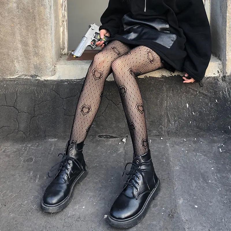 Heart Flower Mesh Japanese Girls Lolita Ins Tights Stockings White Fishnet Pantyhose Female Women Sexy Love Dot Summer Leggings