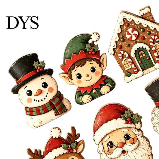 Wooden Tiered Tray Decor 6Pcs Christmas Tabletop Signs, Xmas Sign Decor, Santa Winter Holiday Home Accents Snowman Reindeer Gingerbread House